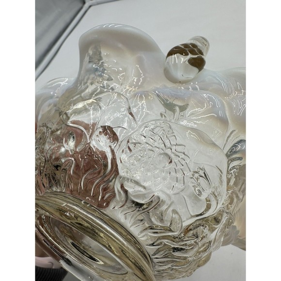 Fenton Handle Basket Bowl with Ruffled Edge Floral Pattern Opalescent Vintage - Picture 6 of 9